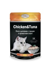 Gina консервы для кошек филе цыпленка с тунцом в ароматном соусе пауч 85 гр.